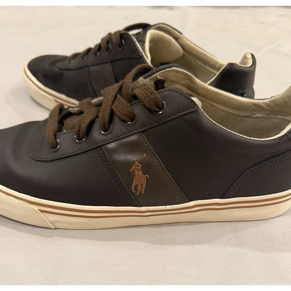 Polo Ralph Lauren Mens Shoes Hanford Brown Leather Lace Up Sneakers Size 12D